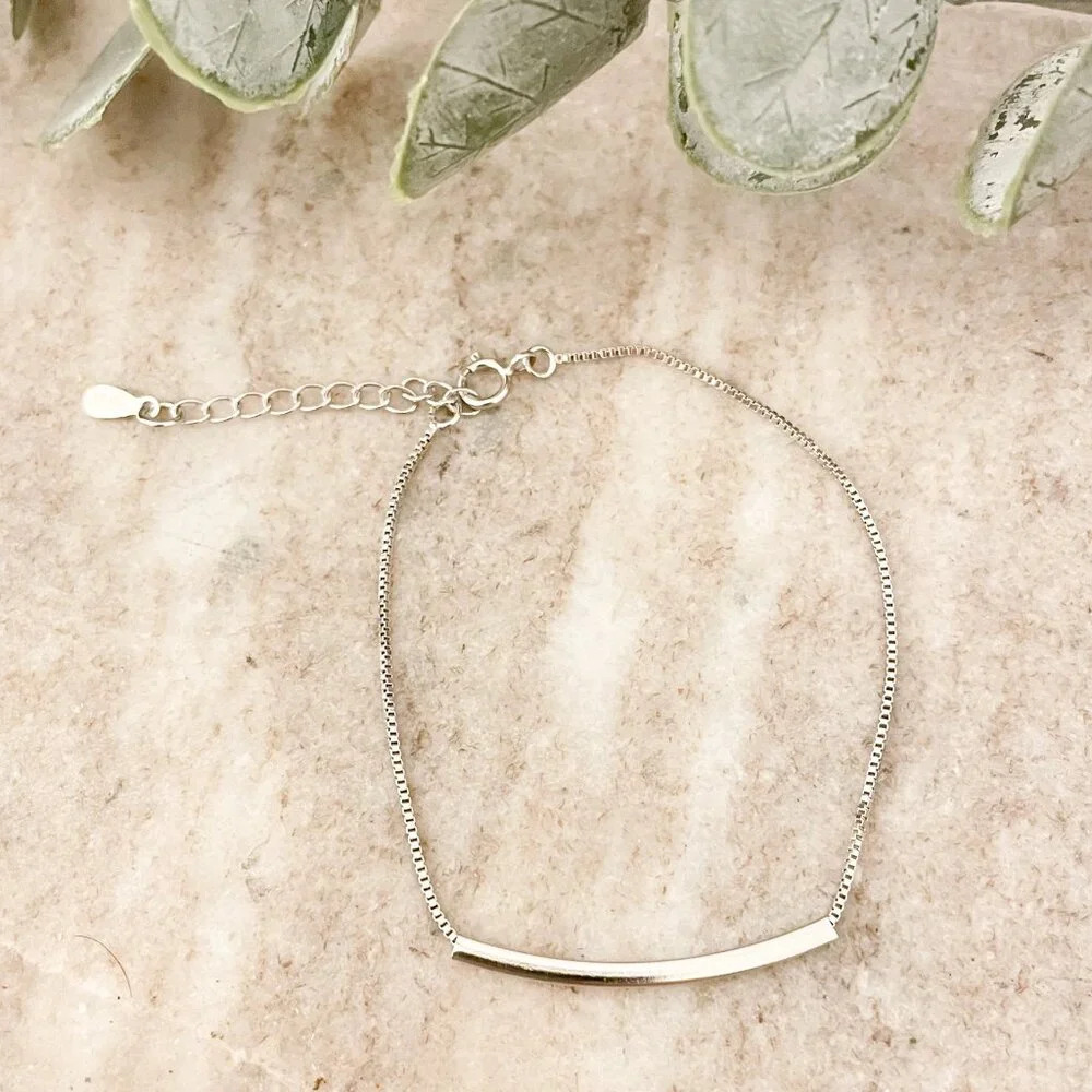 925 Sterling Silver Dainty Bar Bracelet Stackable Box Chain Bracelet